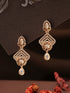 Gold Plated Uncut Polki Kundan Mossanite Studded Floral Dropdown Minimal earrings