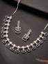 Silver Toned Sapphire Blue AD Studded Statement Delicate Necklace Jewellery Set