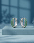 Rhodium Plated Emerald CZ Studded Huggie Hoop Earring