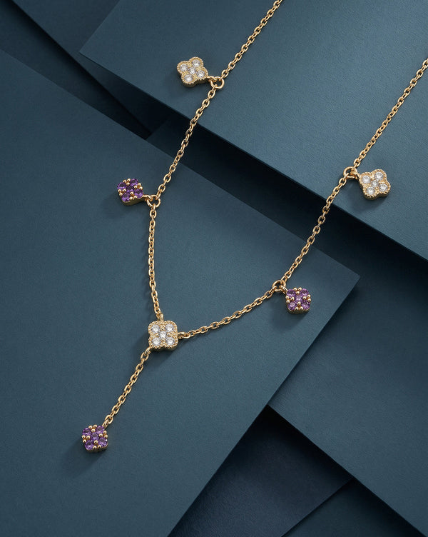 18kt Gold Plated Amethyst 4-clover Y-Necklace Lariat