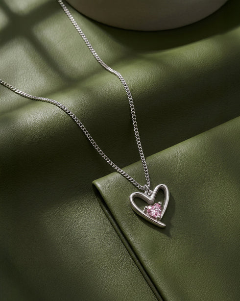 Rhodium Plated Solitaire Heart Pendant and Chain