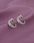 925 Sterling Silver Rhodium Plated CZ Textured Mini Half Hoop Earring