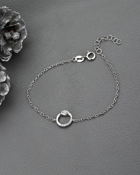 925 Sterling Silver Rhodium-Plated CZ Studded Evil Eye Charm Bracelet