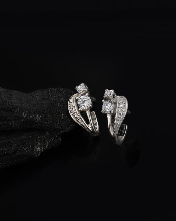 925 Sterling Silver Rhodium Plated CZ Contemporary Stud Earring