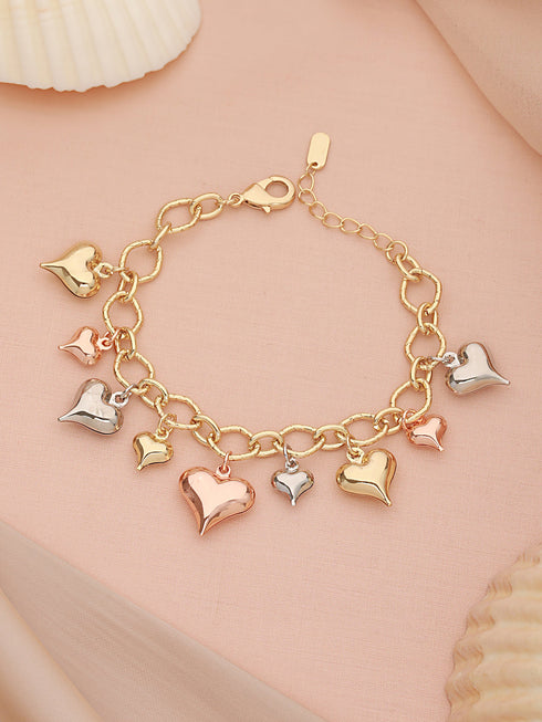 Anti-Tarnish 18k Gold Plated Heart Shaped Charm Link Wraparound Bracelet