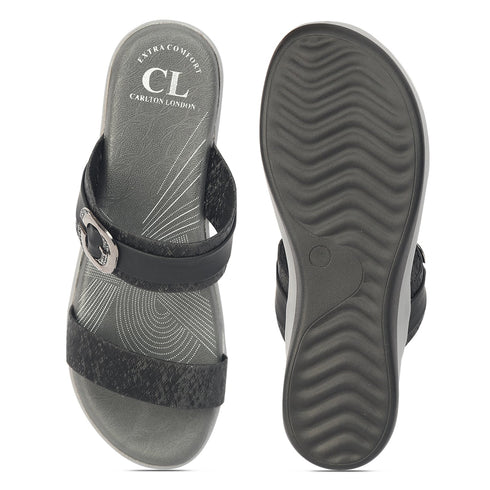 Women's Black Double Strap Slip-On Comfort Sandals