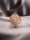 Gold Plated Uncut Polki Kundan Mossanite Studded Designer Floral Adjustable Finger Ring