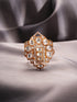 Gold Plated Uncut Polki Kundan Mossanite Studded Designer Floral Adjustable Finger Ring