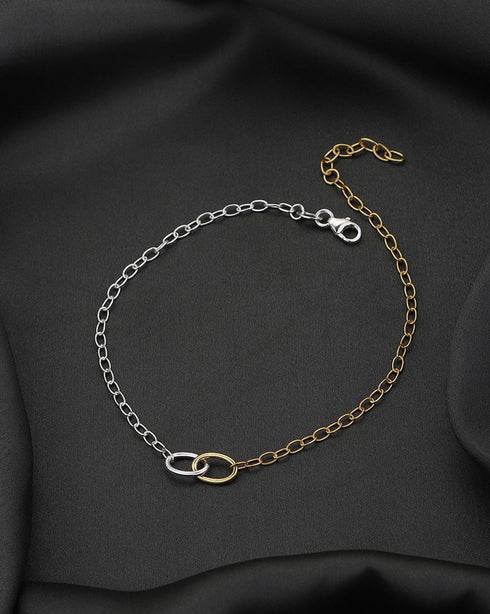 925 Sterling Silver 18kt Gold Plated Rhodium Embalished Anklet