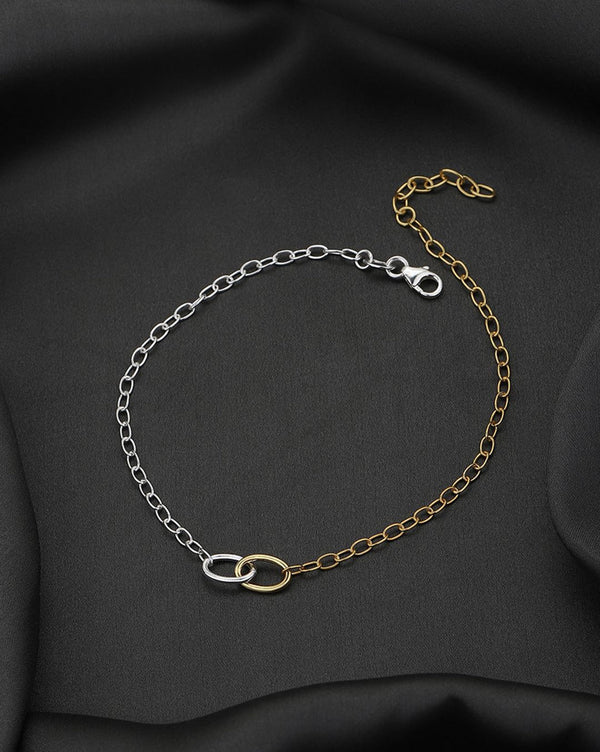 925 Sterling Silver 18kt Gold Plated Rhodium Embalished Anklet