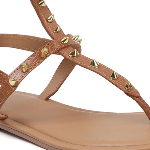 Flat Thong Women's Sandal with Gold Studs and Ankle Strap