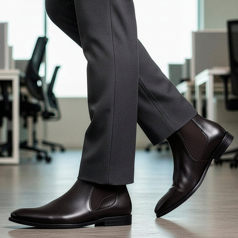 Men's Classic Slip-On Ankle Chelsea Leather's Boot with Elastic Gussets