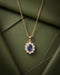 Premium 18kt Gold Plated Blue Sapphire CZ Halo Pendant with Chain