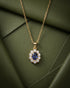 Premium 18kt Gold Plated Blue Sapphire CZ Halo Pendant with Chain