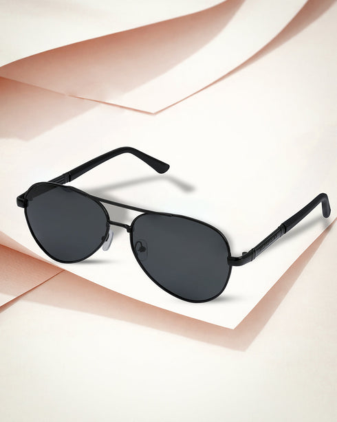 Unisex Black Toned Black Polarised Lens Aviator Sunglasses