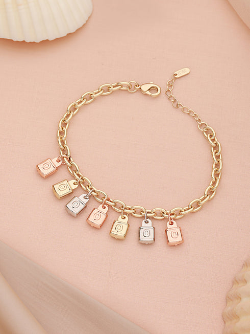 Anti-Tarnish Gold Plated Engraved Lock Charms Allover Wraparound Bracelet