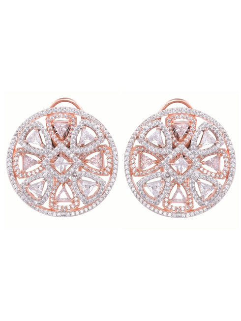 stylish party wear Rose Gold plated AD studded handcrafted Ear rings clip