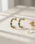 18kt Gold Plated Emerald Studded Double Band Layered Half Hoop Earring
