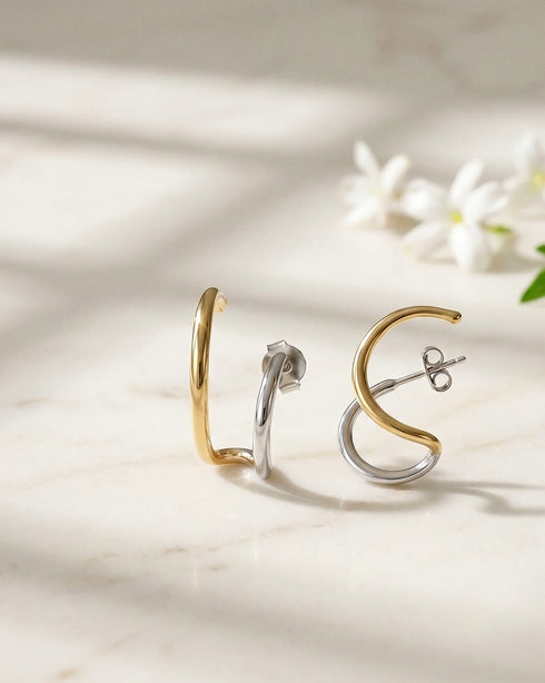 18kt Gold & Rhodium Plated Ear Lobe Cuff Stylish Earring
