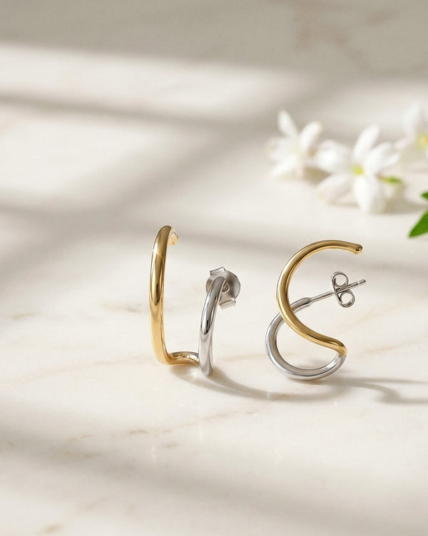 18kt Gold & Rhodium Plated Ear Lobe Cuff Stylish Earring