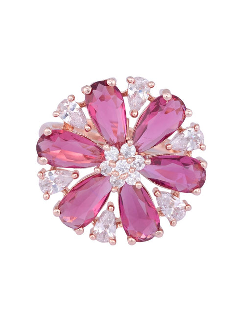 Rose Gold plated Ruby AD studded handcrafted adjustable Finger Ring