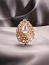 Gold Plated Kundan Moissanite Studded Filigree Luxe Tilak Shaped Cocktail Finger Ring