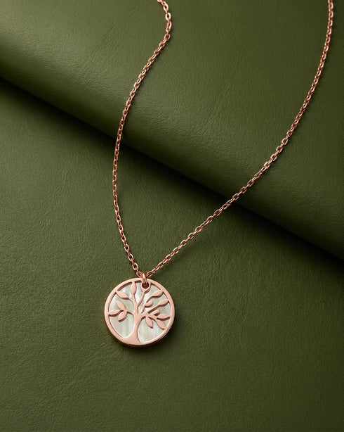 18kt Rose Gold Plated MOP Tree of Life Pendant and Chain