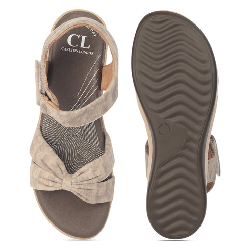 Women's Taupe Bow Strap Comfort Sandals