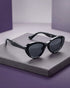 Women Black Toned UV Protected Black Lens Cateye Sunglasses