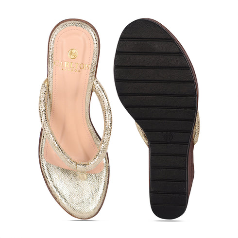 Women's Metallic Thong Wedge Sandals