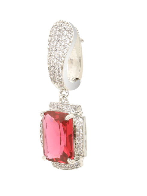 Silver-Plated Red AD studded Statement Hoop Earrings