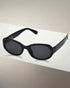 Women Black Toned UV Protected Black Lens Oval Retro Sunglasses