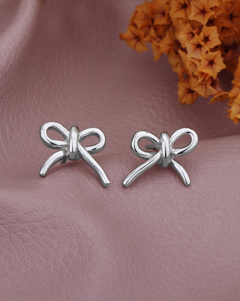 925 Sterling Silver Rhodium Plated Bow Mini Stud Earring