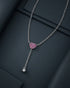 Rhodium Plated Ruby Red Heart Y-Necklace Lariat