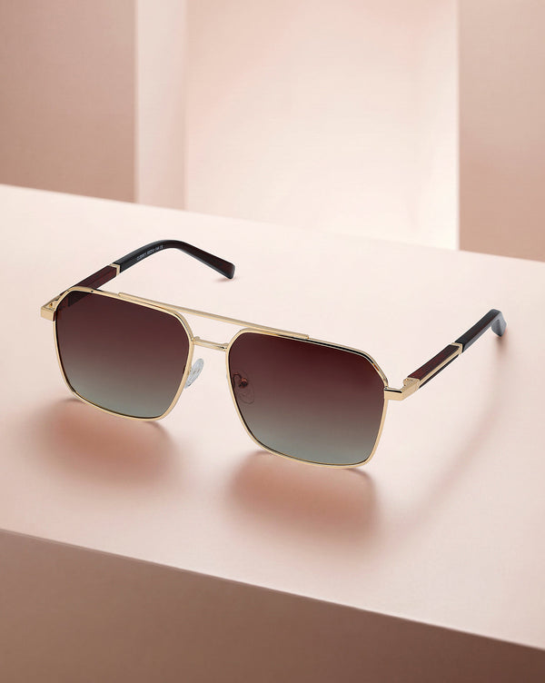 Premium Gold & Brown Toned Polarised Gradient Lens Rectangle Sunglasses for women CLSW611