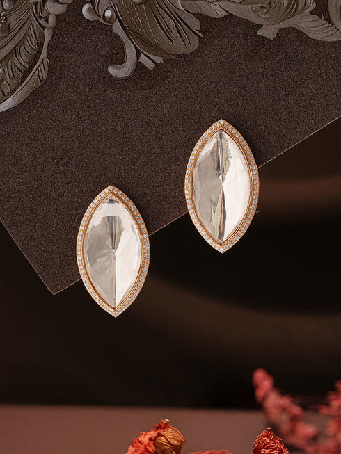 Gold Plated Uncut Polki Mossanite Minimal Studds Earrings