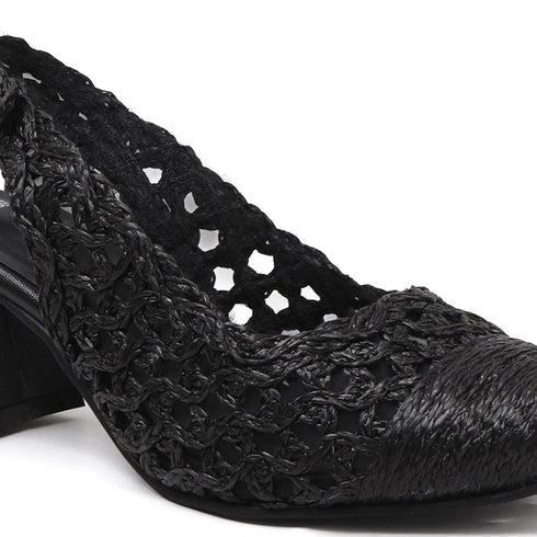 Women's Woven Textured Slingback Pump Chunky Block Heel