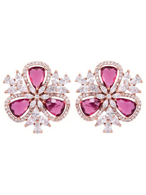 Rose Gold Ruby AD studded handcrafted Ear Ring