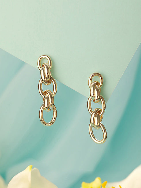 Anti-Tarnish Gold Plated Link Luxe Drop Earrings