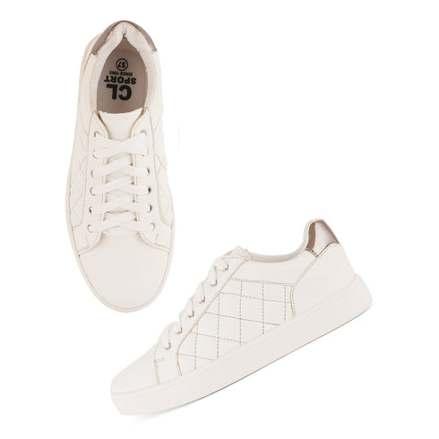 Women's White Lace-Up Casual Sneakers