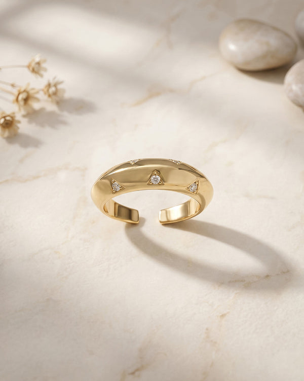 18kt Gold Plated CZ Adjustable Finger Ring