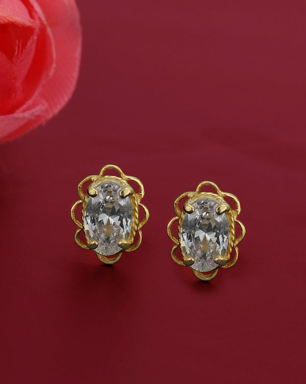 925 Sterling Silver 18kt Gold Plated Solitaire Floral Oval Stud Earring