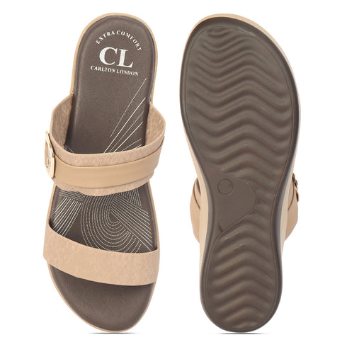 Women's Beige Double Strap Slip-On Comfort Sandals