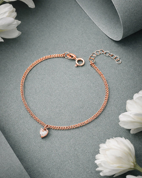 925 Sterling Silver 18kt Rose Gold Plated Double Layered CZ Heart Charm Bracelet