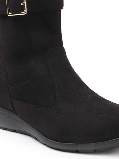 Women's Tall Moto-Style Riding Boot - Knee-High Footwear with Buckle Detail