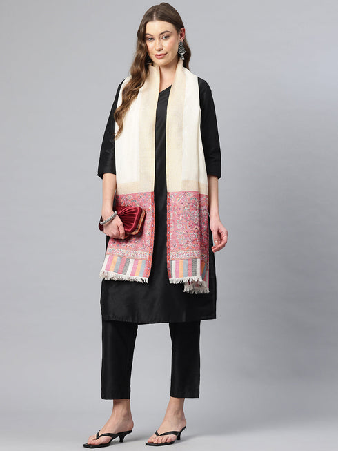 Women's Kani Wool Stole with Zari Border