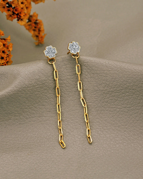 925 Sterling Silver 18kt Gold Plated CZ Dangling Chain Stud Earring