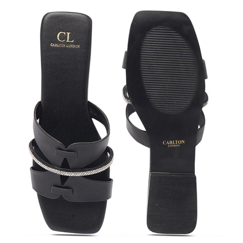 Women's Rhinestone-Detail Double-Strap Slides