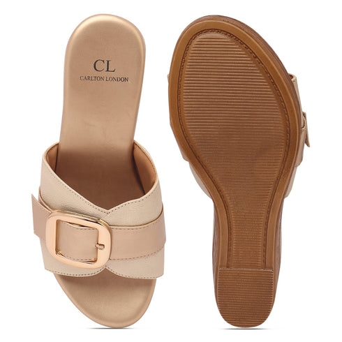 Women's Wedge Sandals with Statement Buckle