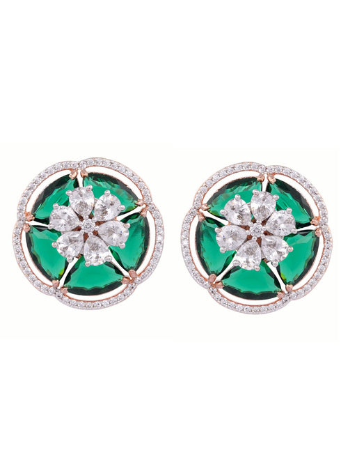 Rose Gold Green AD studded handcrafted Ear Ring